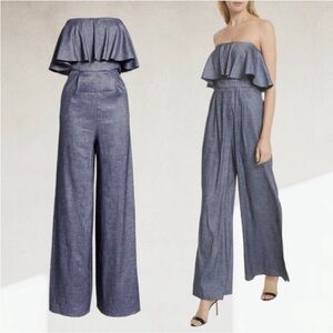 Milly Denim Blue Strapless Jumpsuit